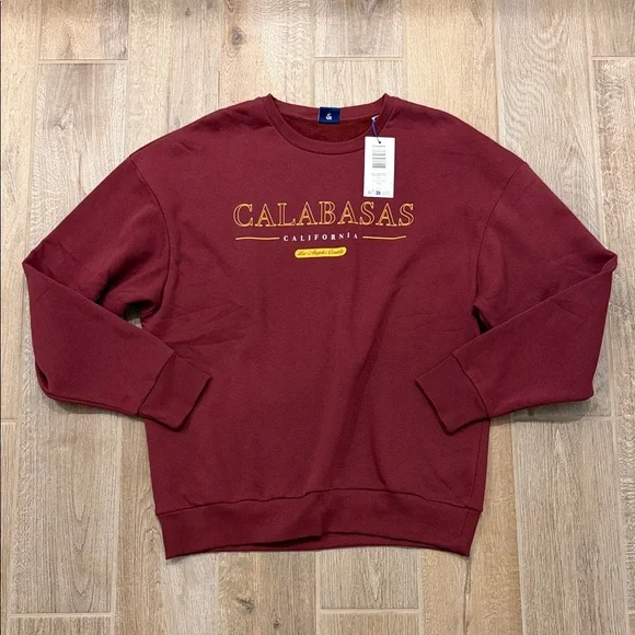 Jack & Jones oversized sweatshirt with Calabasas burgundy Size Large NWT - Picture 3 of 6